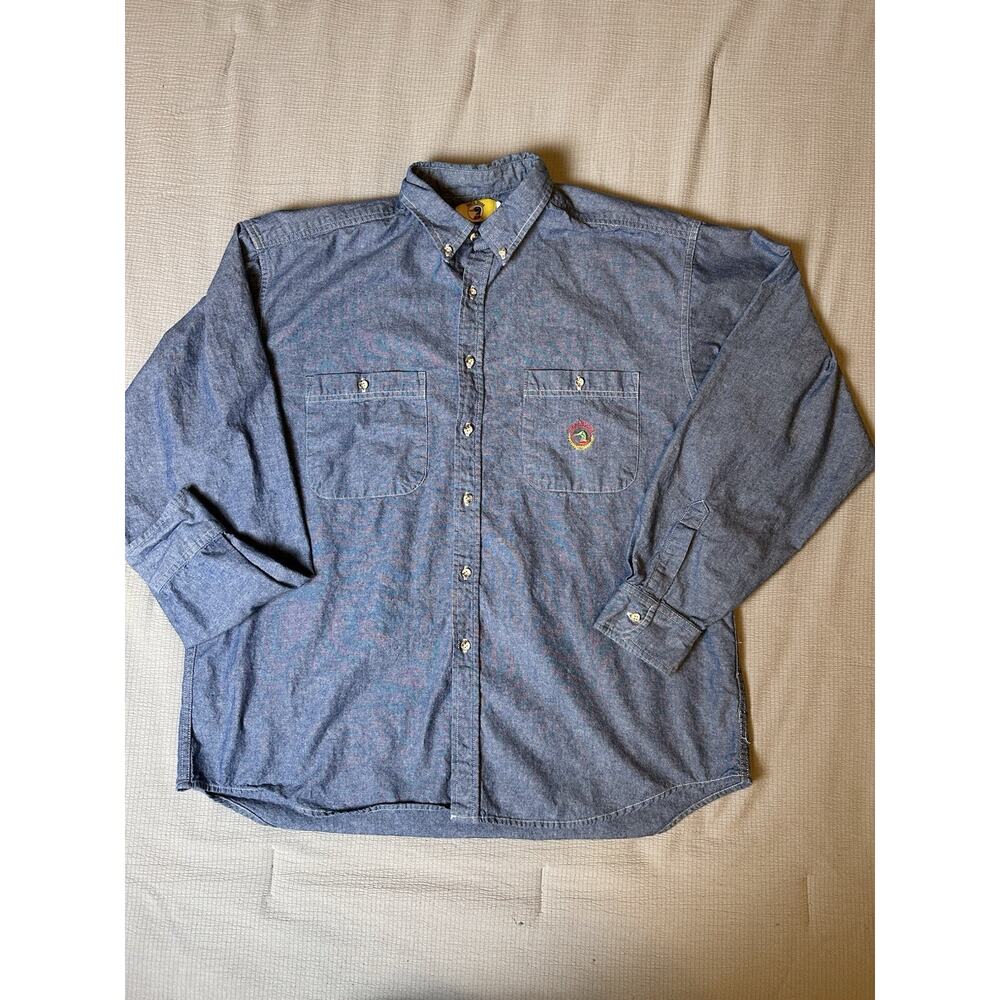 Vintage Duck Head Denim Chambray Button-Up Long Sleeve Shirt Blue Men’s Large
